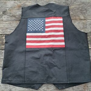Vintage 2XL USA Bikers Dream Motorcycle Leather Black American Flag  Unisex Vest